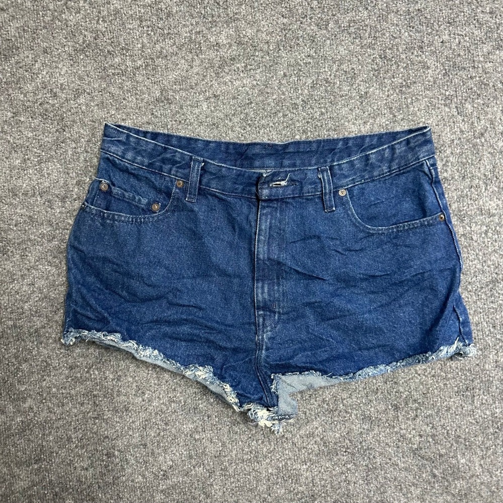 BDG Denim Shorts Womens Size 32 Dark Wash Raw Hem High Waisted Cut Off Jean